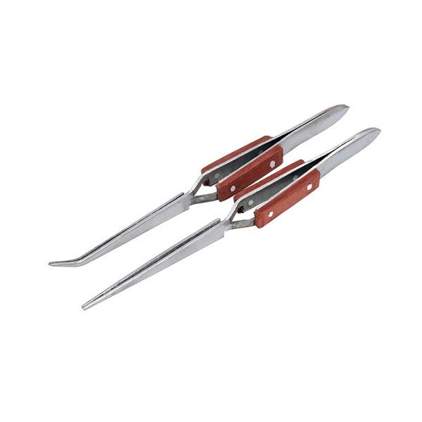 2PC Cross Reverse Action Fibre Gripped Tweezers Straight & Bent Nose 160mm long