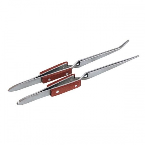 2PC Cross Reverse Action Fibre Gripped Tweezers Straight & Bent Nose 160mm long