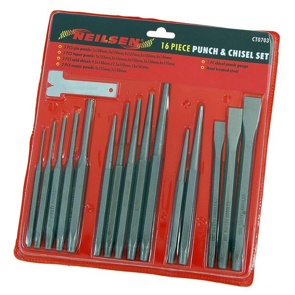 16 Piece Metal Punch And Chisel Set parallel Drift Brake Centre Gauge Pin Tool