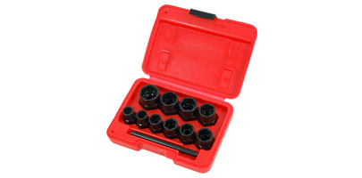 11pc Socket Set Locking Wheel Nut Remover For Broken Stud & Rounded Bolts