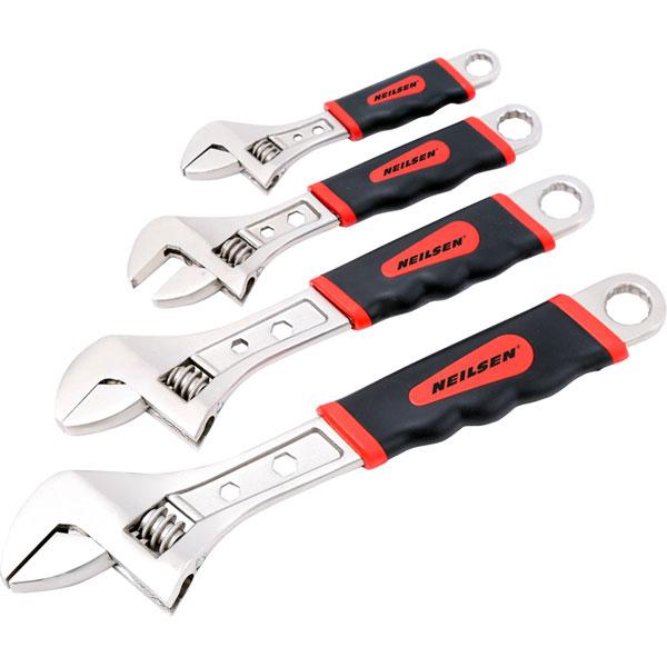 4 Piece Heavy Duty Soft Grip Adjustable Spanner Wrench Spanners 6'' 8'' 10'' 12''