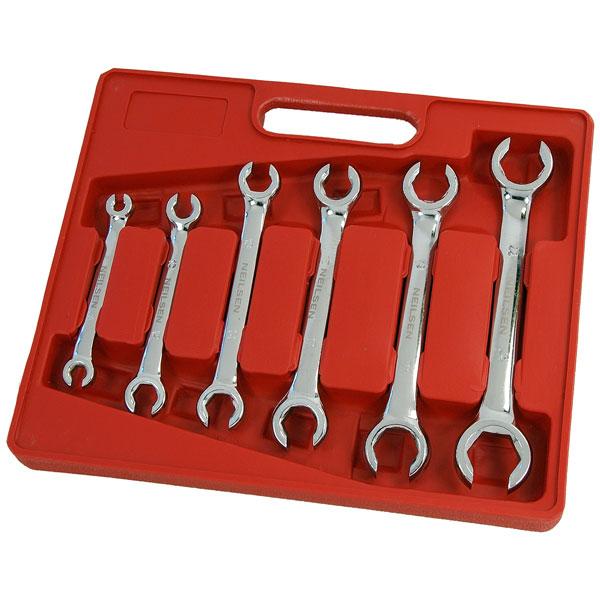 6 Piece Flare Nut Wrench Spanner Set - Metric - Brake Gas Air Pipes - 6 - 24 Mm