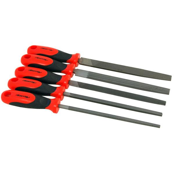 5 Pc Steel File Tool Set 8'' (200mm) Flat, Round, Triangular, Half Round, Square