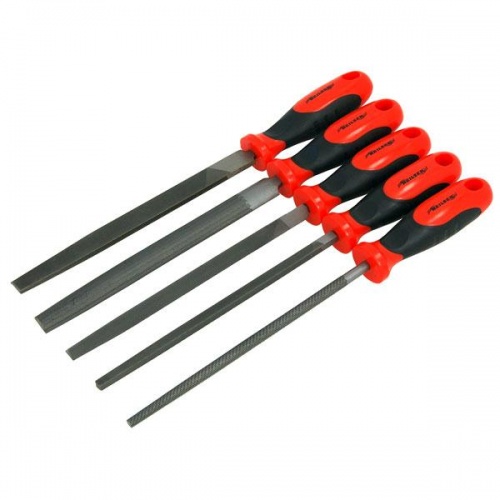 5 Pc Steel File Tool Set 8'' (200mm) Flat, Round, Triangular, Half Round, Square