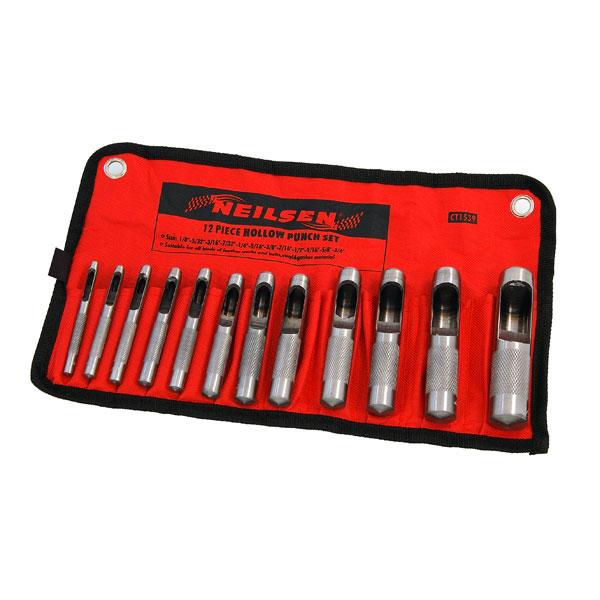 12 Piece Hollow Hole Punch Tool Set - Gasket Sheet Metal Leather Vinyl Plastic