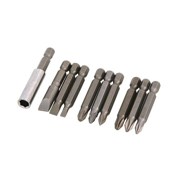 10pc 50mm Power Bit Set Chrome Vanadium Ph / Pz / Flat Driver Bits