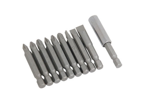 10pc 50mm Power Bit Set Chrome Vanadium Ph / Pz / Flat Driver Bits