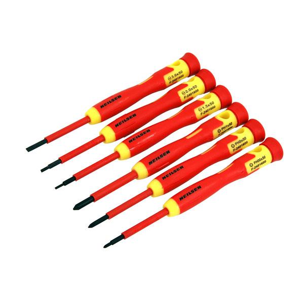 6pc Vde Precision Flat & Pozi Screwdrivers 1000v Easy Spin Handles Electricians