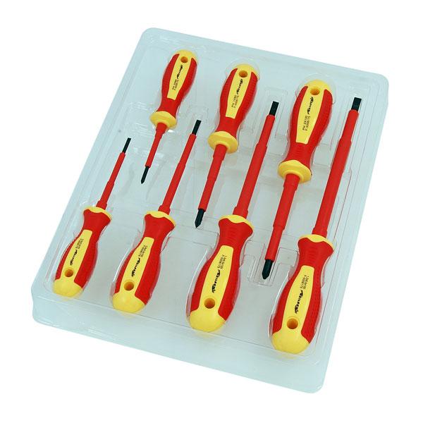 Vde Screwdriver Set 7pc Insulated Flat Pozi Drive Tested To 1000 Volt