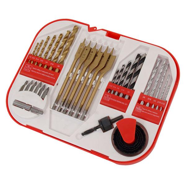 32pc Drill And Bit Set - Masonry Wood Flat Wood Holesaw Flat Phillips Pozidrive