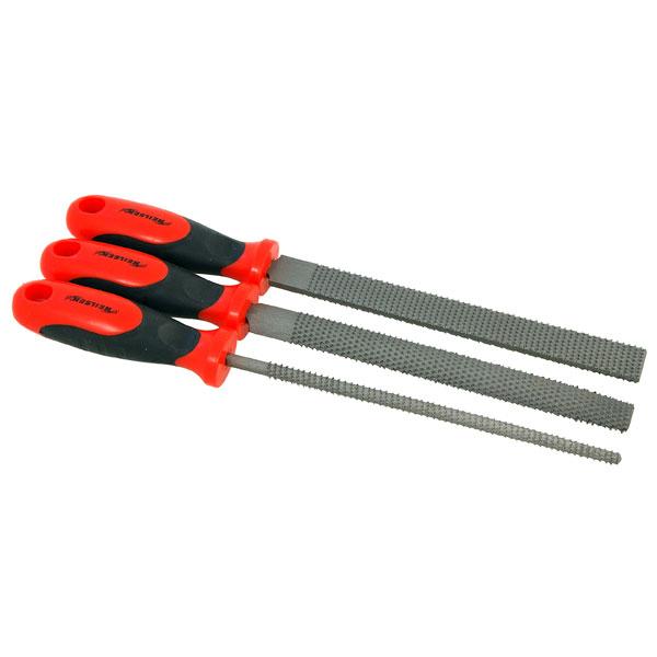 3pc Wood Rasp File Set Comfort Grip Handle Flat, Round & Half Round Files