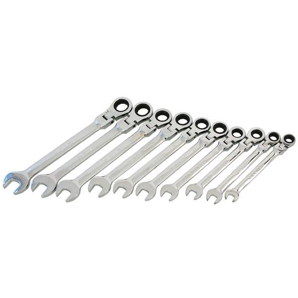 10pc Flexible Head Combination Ratchet Spanner Wrench Set