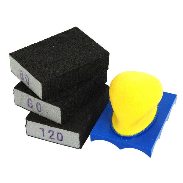 Foam Sanding Block Set With Handle - 4pc 60, 80 & 120 Grit Sandpaper