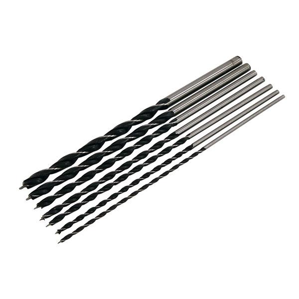 7pc Extra Long Wood Drill Bit Set Sizes 4, 5, 6, 7, 8, 10 & 12mm X 300mm