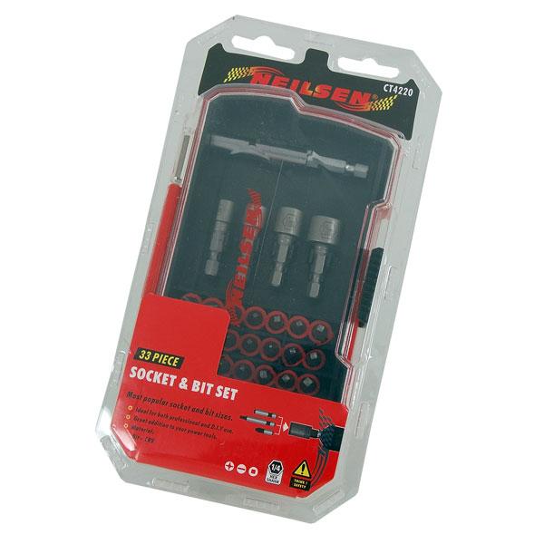 33pc Boxed Bit And Nut Driver Set - 75mm Magnetic Bit Holder