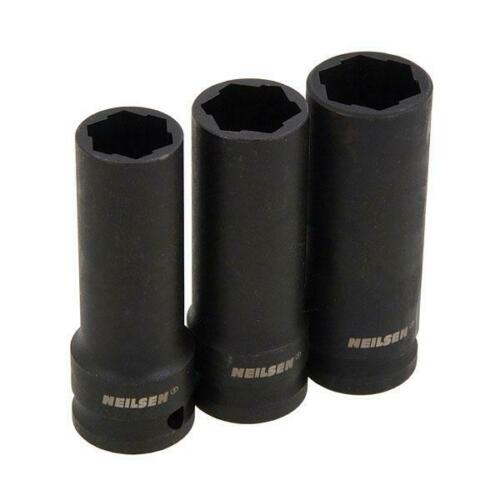 Wheel Nut Bolt Remover Extractor Worn Damaged Rounded 3pc 1/2'' Deep Socket Set