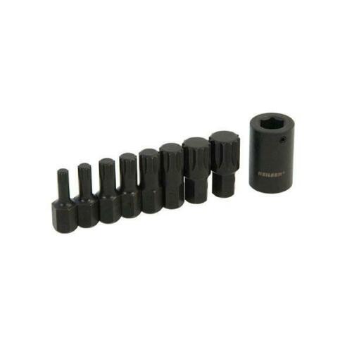 9pc Impact Spline Bit Set With 1/2'' Drive Adaptor Socket 12 Point M6 To M18 Bits