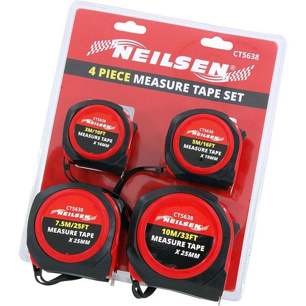 4 Piece Tape Measure Set 3m 5m 7.5m 10m Metric & Imperial