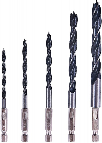 5 Pc 1/4'' Hex Shank Wood Drill Bit Set Quick Release 4mm 5mm 6mm 8mm 10mm