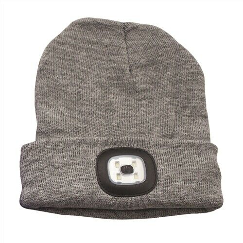 Beanie Hat Built-in LED Headlight Head Light 3 Mode - USB RECHARGEABLE Grey