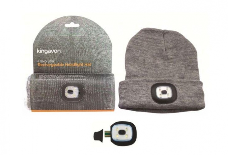 Beanie Hat Built-in LED Headlight Head Light 3 Mode - USB RECHARGEABLE Grey