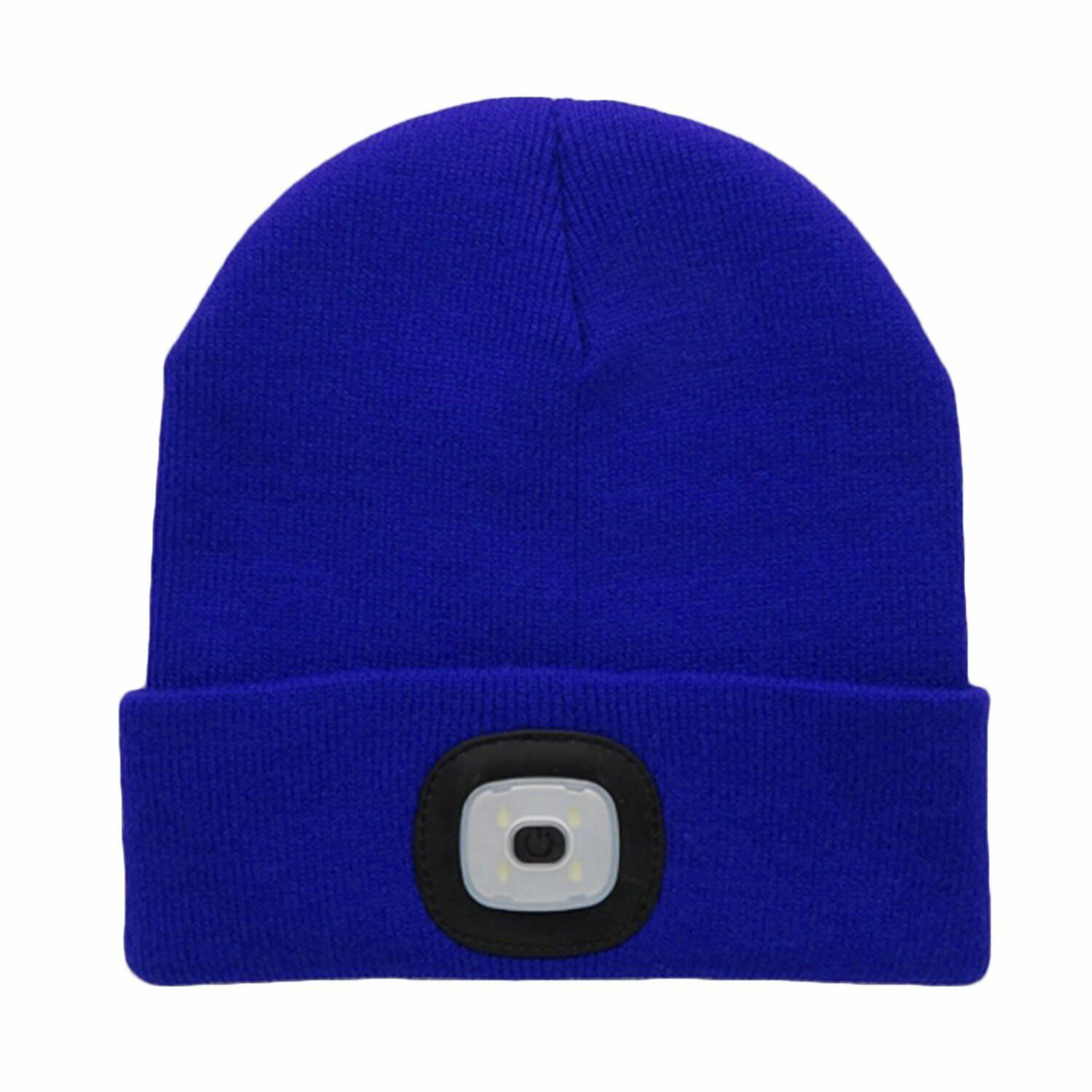 Beanie Hat Built-in LED Headlight Head Light 3 Mode - USB RECHARGEABLE Blue