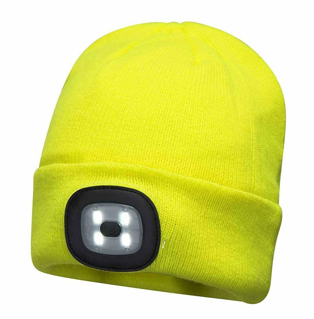 Beanie Hat Built-in LED Headlight Head Light 3 Mode - USB RECHARGEABLE Yellow