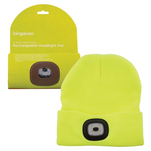 Beanie Hat Built-in LED Headlight Head Light 3 Mode - USB RECHARGEABLE Yellow