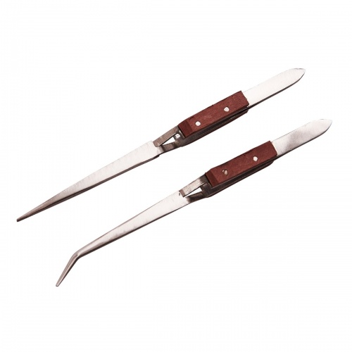 Stainless Steel Wooden Handle Tweezer Set (2-Piece)