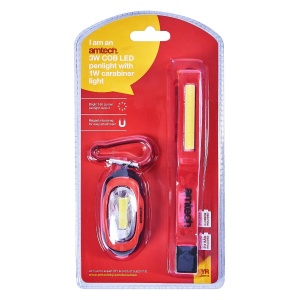 3w Cob Led Penlight Torch And 1w Carabiner Light With Magnetic Backing