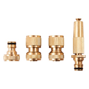 4pcs/set Brass Hose Pipe Fitting Set Garden Tap Quick Connectors & Spray Nozzle