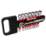 17pcs 3/8'' Drive Metric Socket Set On Holder / Rail