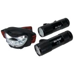 3 Led Headlight & 2 X 9 Led Mini Torch Set With Batteries